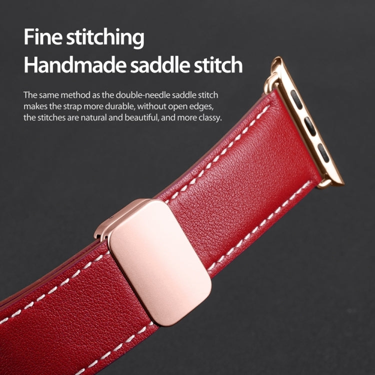 For Apple Watch SE 2022 44mm DUX DUCIS YA Series Magnetic Buckle Genuine Leather Watch Band(Red) - Watch Bands by DUX DUCIS | Online Shopping South Africa | PMC Jewellery | Buy Now Pay Later Mobicred