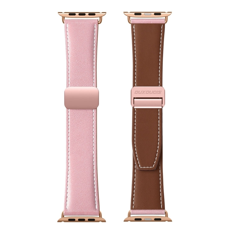 For Apple Watch Series 7 45mm DUX DUCIS YA Series Magnetic Buckle Genuine Leather Watch Band(Pink) - Watch Bands by DUX DUCIS | Online Shopping South Africa | PMC Jewellery | Buy Now Pay Later Mobicred