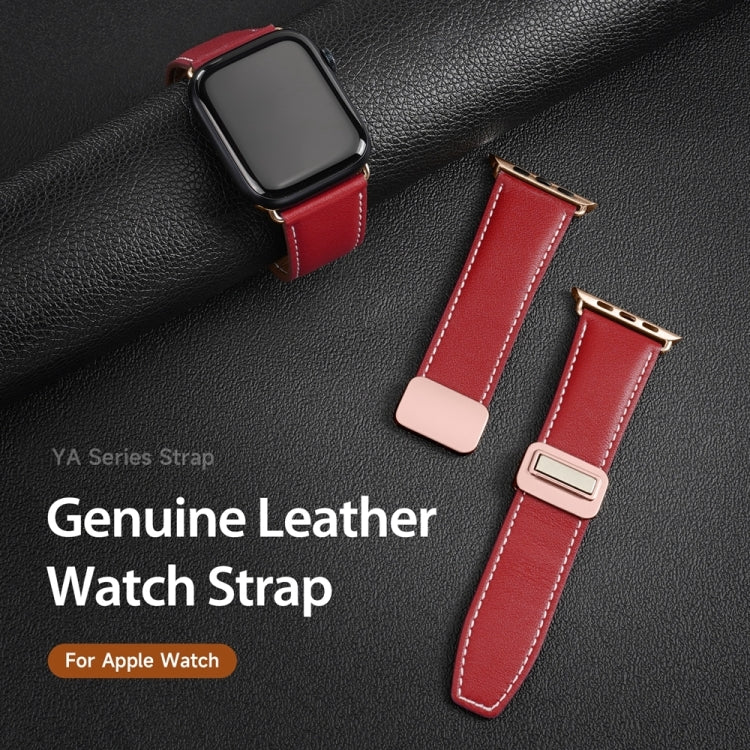 For Apple Watch Series 7 45mm DUX DUCIS YA Series Magnetic Buckle Genuine Leather Watch Band(Red) - Watch Bands by DUX DUCIS | Online Shopping South Africa | PMC Jewellery | Buy Now Pay Later Mobicred