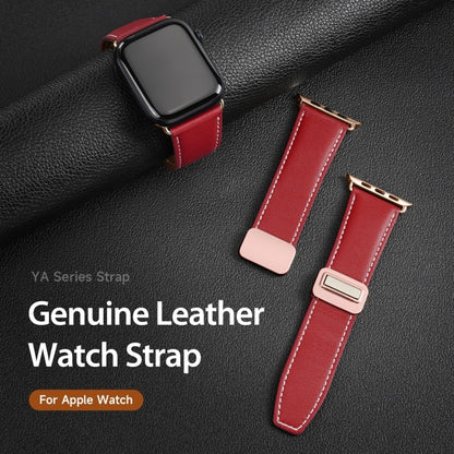 For Apple Watch Series 7 45mm DUX DUCIS YA Series Magnetic Buckle Genuine Leather Watch Band(Red) - Watch Bands by DUX DUCIS | Online Shopping South Africa | PMC Jewellery | Buy Now Pay Later Mobicred