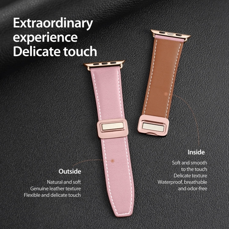 For Apple Watch SE 40mm DUX DUCIS YA Series Magnetic Buckle Genuine Leather Watch Band(Pink) - Watch Bands by DUX DUCIS | Online Shopping South Africa | PMC Jewellery | Buy Now Pay Later Mobicred