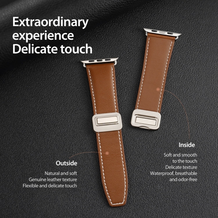 For Apple Watch SE 44mm DUX DUCIS YA Series Magnetic Buckle Genuine Leather Watch Band(Brown) - Watch Bands by DUX DUCIS | Online Shopping South Africa | PMC Jewellery | Buy Now Pay Later Mobicred