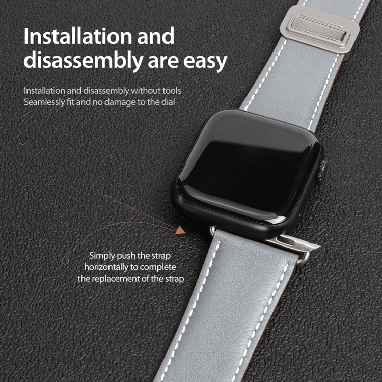 For Apple Watch SE 44mm DUX DUCIS YA Series Magnetic Buckle Genuine Leather Watch Band(Grey) - Watch Bands by DUX DUCIS | Online Shopping South Africa | PMC Jewellery | Buy Now Pay Later Mobicred