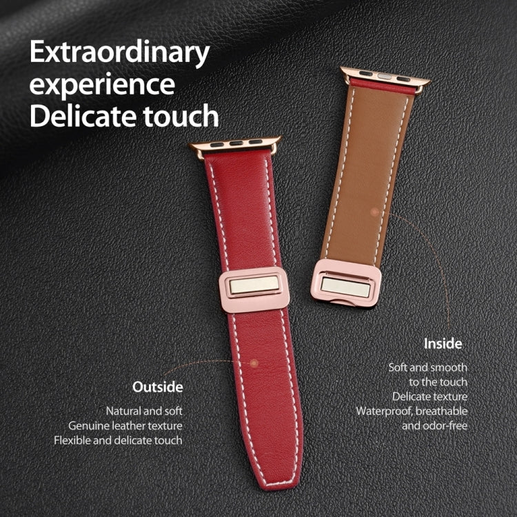 For Apple Watch Series 6 44mm DUX DUCIS YA Series Magnetic Buckle Genuine Leather Watch Band(Red) - Watch Bands by DUX DUCIS | Online Shopping South Africa | PMC Jewellery | Buy Now Pay Later Mobicred