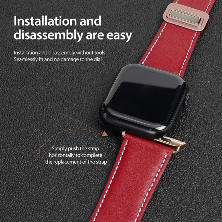 For Apple Watch Series 5 44mm DUX DUCIS YA Series Magnetic Buckle Genuine Leather Watch Band(Red) - Watch Bands by DUX DUCIS | Online Shopping South Africa | PMC Jewellery | Buy Now Pay Later Mobicred