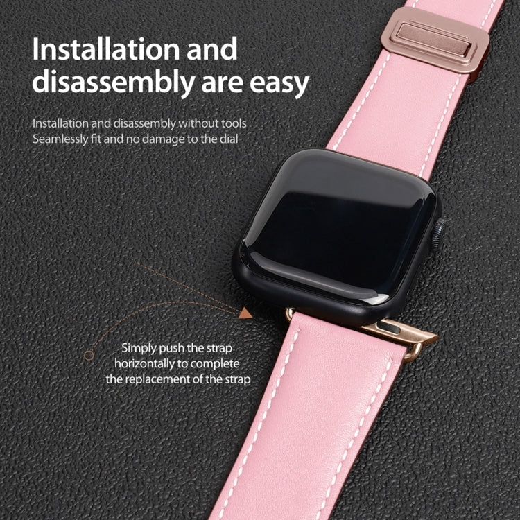 For Apple Watch Series 2 42mm DUX DUCIS YA Series Magnetic Buckle Genuine Leather Watch Band(Pink) - Watch Bands by DUX DUCIS | Online Shopping South Africa | PMC Jewellery | Buy Now Pay Later Mobicred