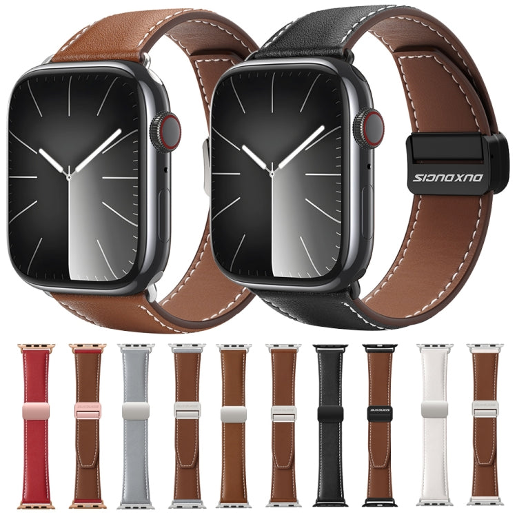 For Apple Watch Series 7 41mm DUX DUCIS YA Series Magnetic Buckle Genuine Leather Watch Band(Black) - Watch Bands by DUX DUCIS | Online Shopping South Africa | PMC Jewellery | Buy Now Pay Later Mobicred