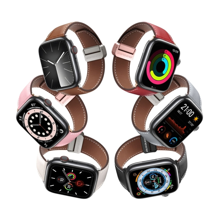 For Apple Watch SE 2022 44mm DUX DUCIS YA Series Magnetic Buckle Genuine Leather Watch Band(Pink) - Watch Bands by DUX DUCIS | Online Shopping South Africa | PMC Jewellery | Buy Now Pay Later Mobicred