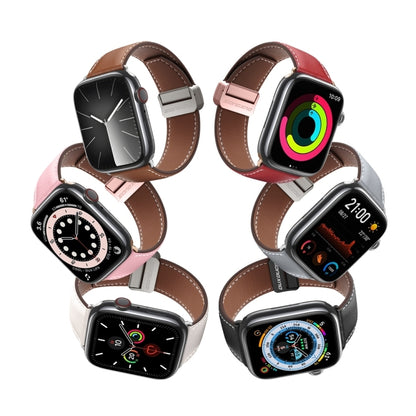 For Apple Watch SE 2023 40mm DUX DUCIS YA Series Magnetic Buckle Genuine Leather Watch Band(Pink) - Watch Bands by DUX DUCIS | Online Shopping South Africa | PMC Jewellery | Buy Now Pay Later Mobicred