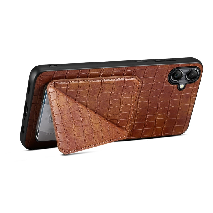 For Samsung Galaxy S24+ 5G Denior Imitation Crocodile Leather Back Phone Case with Holder(Brown) - Galaxy S24+ 5G Cases by Denior | Online Shopping South Africa | PMC Jewellery | Buy Now Pay Later Mobicred