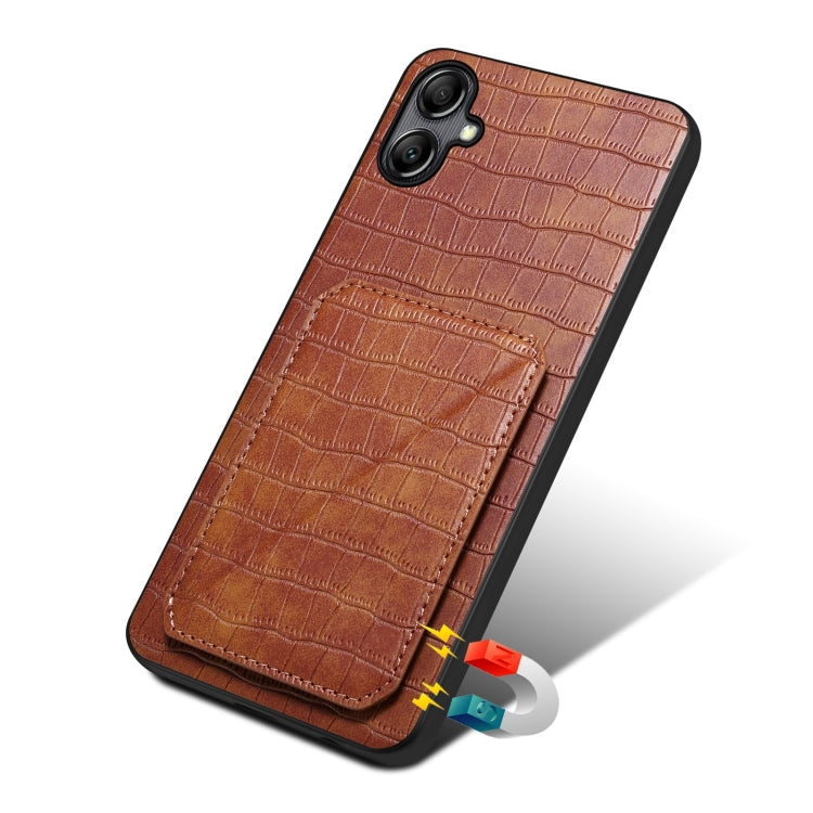 For Samsung Galaxy S24+ 5G Denior Imitation Crocodile Leather Back Phone Case with Holder(Brown) - Galaxy S24+ 5G Cases by Denior | Online Shopping South Africa | PMC Jewellery | Buy Now Pay Later Mobicred