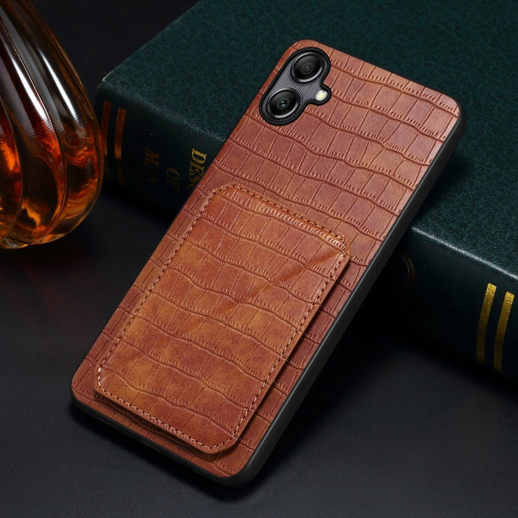 For Samsung Galaxy S24+ 5G Denior Imitation Crocodile Leather Back Phone Case with Holder(Brown) - Galaxy S24+ 5G Cases by Denior | Online Shopping South Africa | PMC Jewellery | Buy Now Pay Later Mobicred