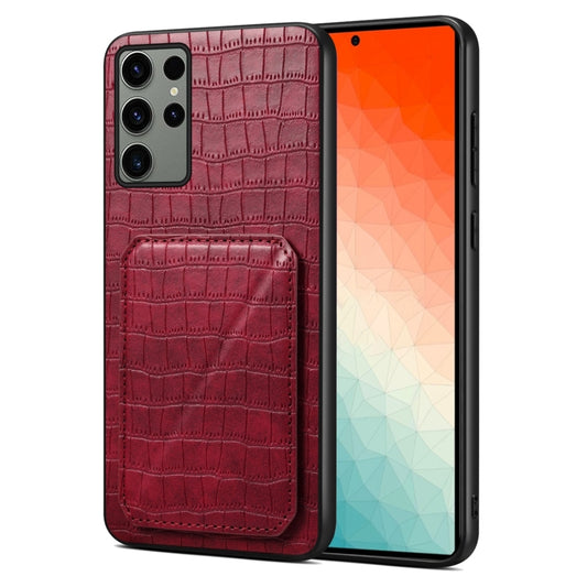 For Samsung Galaxy S24 Ultra 5G Denior Imitation Crocodile Leather Back Phone Case with Holder(Rose Red) - Galaxy S24 Ultra 5G Cases by Denior | Online Shopping South Africa | PMC Jewellery | Buy Now Pay Later Mobicred