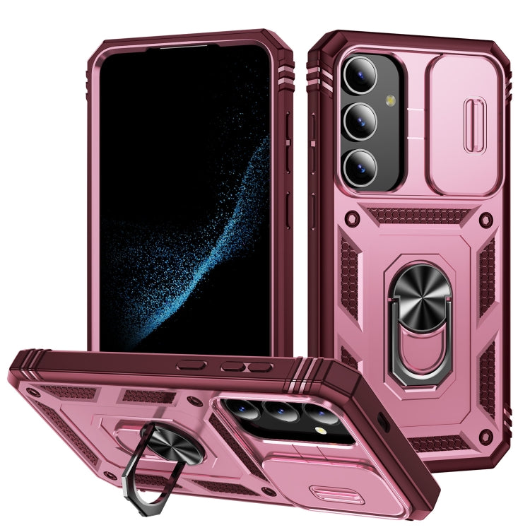 For Samsung Galaxy S24 5G Sliding Camshield TPU + PC Phone Case with Holder(Pink+Rose Red) - Galaxy S24 5G Cases by PMC Jewellery | Online Shopping South Africa | PMC Jewellery