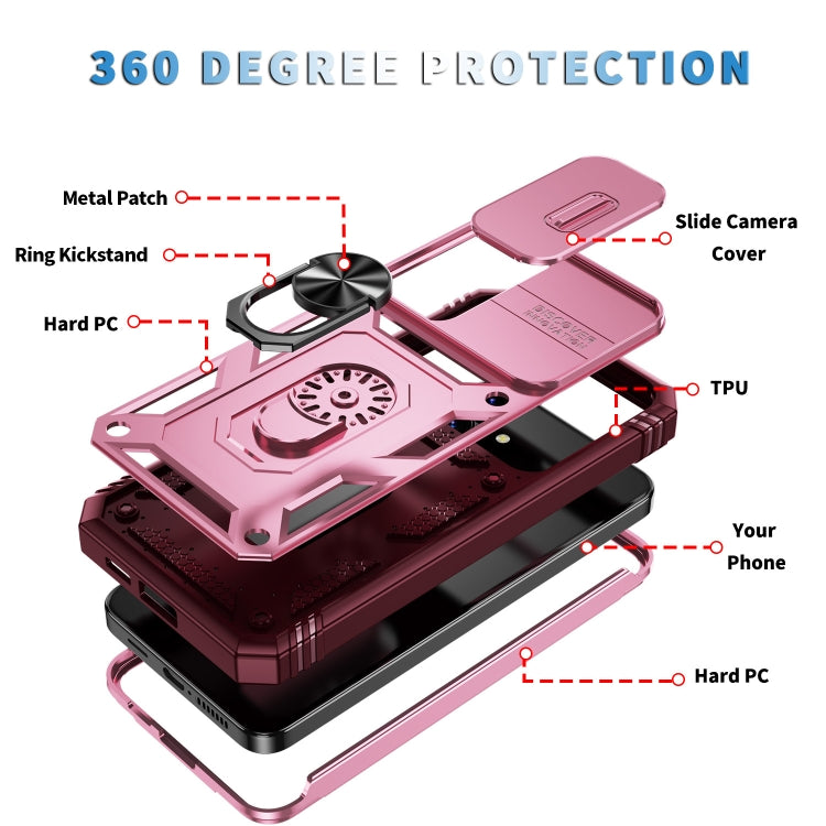 For Samsung Galaxy S24 5G Sliding Camshield TPU + PC Phone Case with Holder(Pink+Rose Red) - Galaxy S24 5G Cases by PMC Jewellery | Online Shopping South Africa | PMC Jewellery