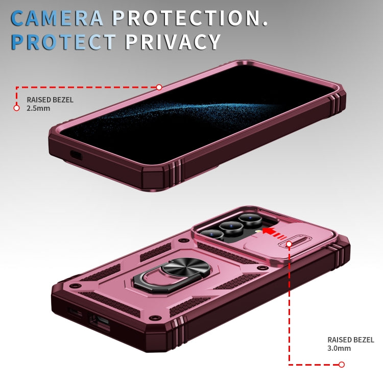 For Samsung Galaxy S24 5G Sliding Camshield TPU + PC Phone Case with Holder(Pink+Rose Red) - Galaxy S24 5G Cases by PMC Jewellery | Online Shopping South Africa | PMC Jewellery