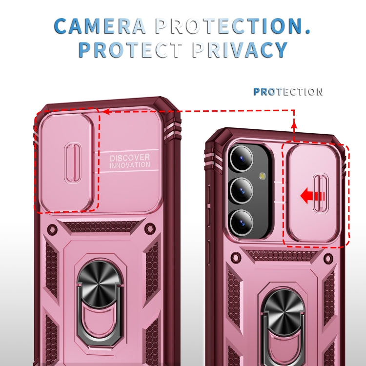 For Samsung Galaxy S24 5G Sliding Camshield TPU + PC Phone Case with Holder(Pink+Rose Red) - Galaxy S24 5G Cases by PMC Jewellery | Online Shopping South Africa | PMC Jewellery