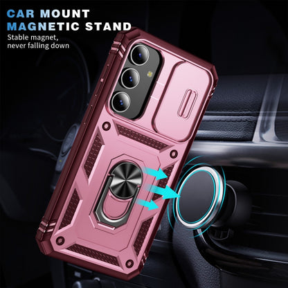 For Samsung Galaxy S24 5G Sliding Camshield TPU + PC Phone Case with Holder(Pink+Rose Red) - Galaxy S24 5G Cases by PMC Jewellery | Online Shopping South Africa | PMC Jewellery