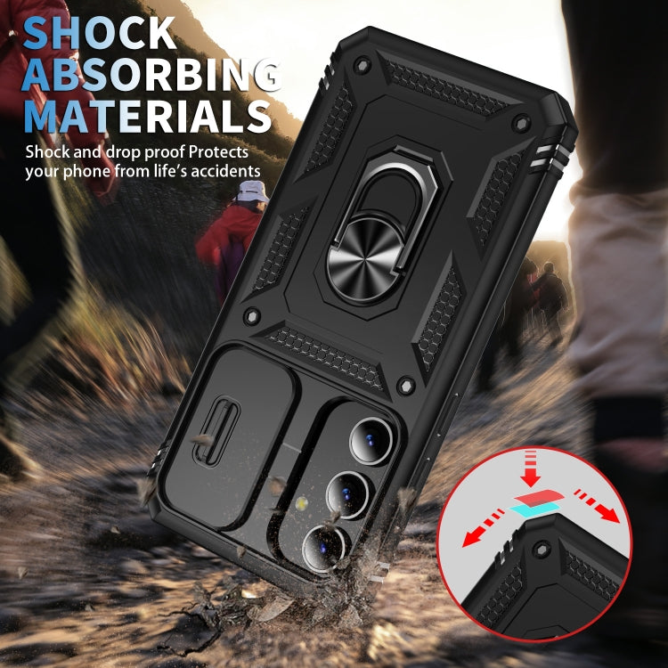 For Samsung Galaxy S24 5G Sliding Camshield TPU + PC Phone Case with Holder(Black) - Galaxy S24 5G Cases by PMC TechLife | Online Shopping South Africa | PMC TechLife