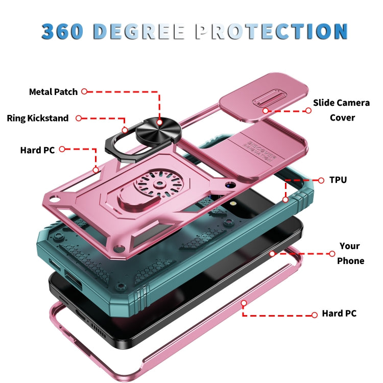 For Samsung Galaxy S24+ 5G Sliding Camshield TPU + PC Phone Case with Holder(Pink+Green) - Galaxy S24+ 5G Cases by PMC Jewellery | Online Shopping South Africa | PMC Jewellery