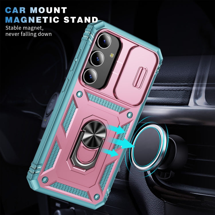 For Samsung Galaxy S24+ 5G Sliding Camshield TPU + PC Phone Case with Holder(Pink+Green) - Galaxy S24+ 5G Cases by PMC Jewellery | Online Shopping South Africa | PMC Jewellery