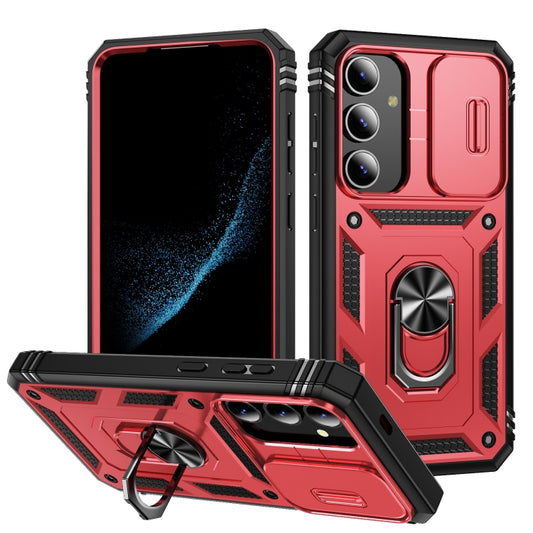 For Samsung Galaxy S24+ 5G Sliding Camshield TPU + PC Phone Case with Holder(Red+Black) - Galaxy S24+ 5G Cases by PMC Jewellery | Online Shopping South Africa | PMC Jewellery