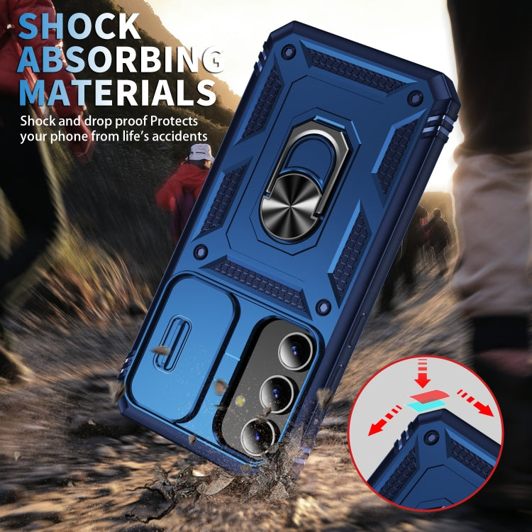 For Samsung Galaxy S24+ 5G Sliding Camshield TPU + PC Phone Case with Holder(Navy Blue) - Galaxy S24+ 5G Cases by PMC TechLife | Online Shopping South Africa | PMC TechLife