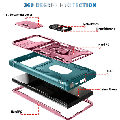 For Samsung Galaxy S24 Ultra 5G Sliding Camshield TPU + PC Phone Case with Holder(Pink+Green) - Galaxy S24 Ultra 5G Cases by PMC Jewellery | Online Shopping South Africa | PMC Jewellery