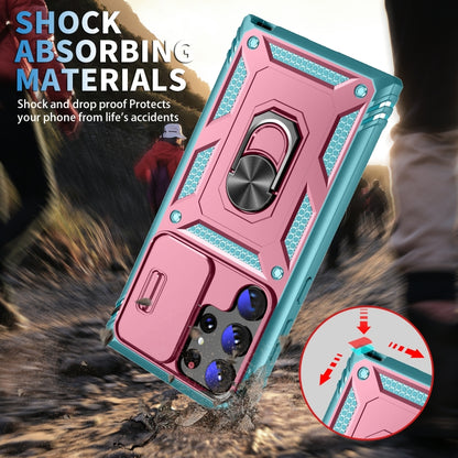 For Samsung Galaxy S24 Ultra 5G Sliding Camshield TPU + PC Phone Case with Holder(Pink+Green) - Galaxy S24 Ultra 5G Cases by PMC Jewellery | Online Shopping South Africa | PMC Jewellery