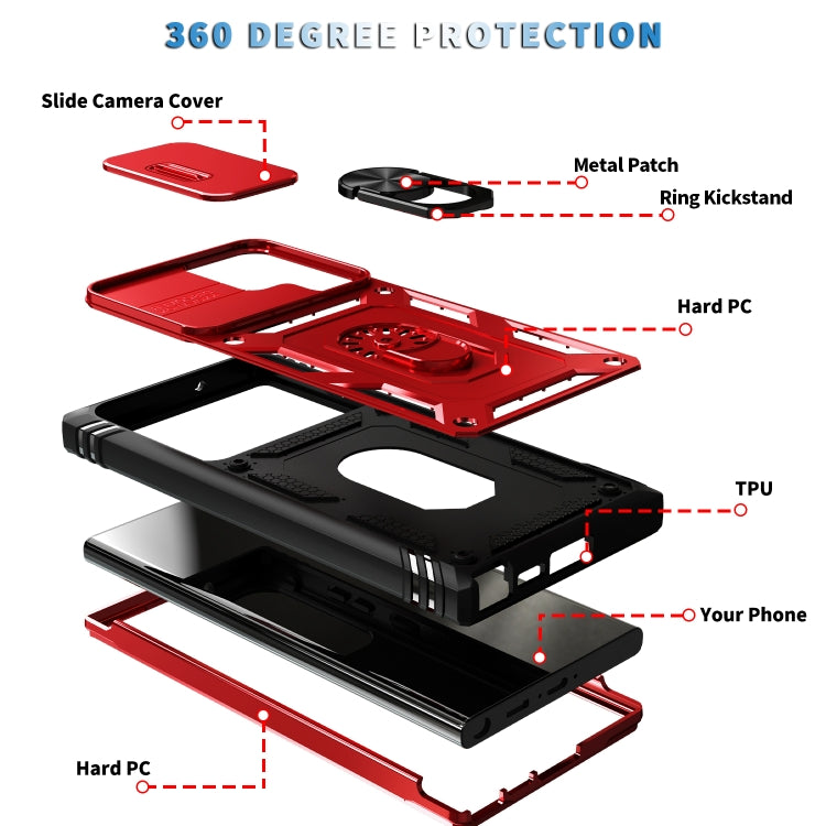 For Samsung Galaxy S24 Ultra 5G Sliding Camshield TPU + PC Phone Case with Holder(Red+Black) - Galaxy S24 Ultra 5G Cases by PMC Jewellery | Online Shopping South Africa | PMC Jewellery