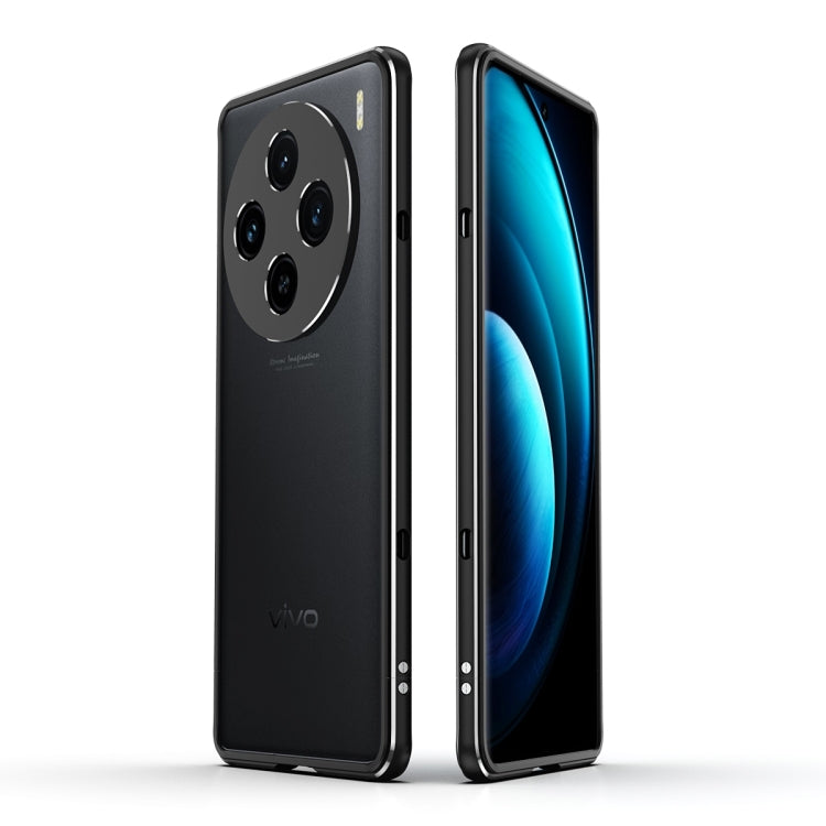 For vivo X100 Aurora Series Metal Frame Phone Case(Black Silver) - free shipping - PMC Jewellery - Order now!