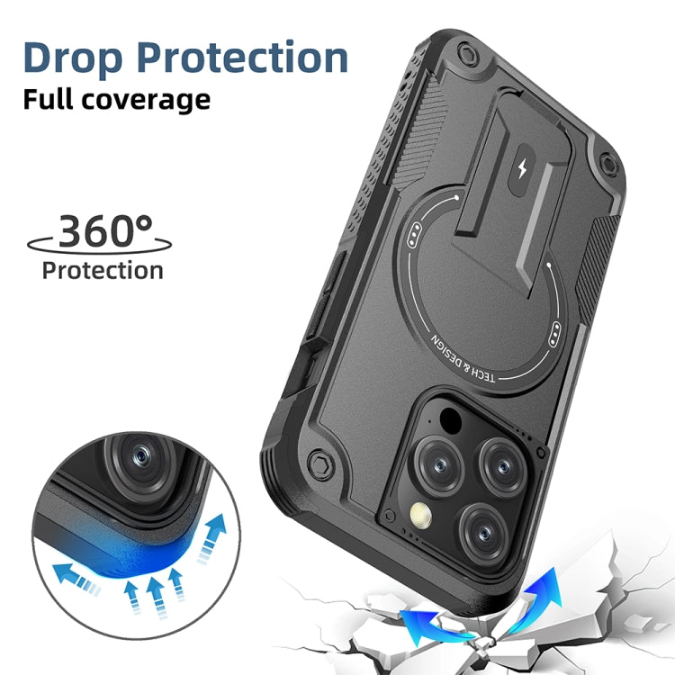 For iPhone 15 Pro MagSafe Holder Armor PC Hybrid TPU Phone Case(Black) - iPhone 15 Pro Cases by PMC TechLife | Online Shopping South Africa | PMC TechLife | Buy Now Pay Later Mobicred