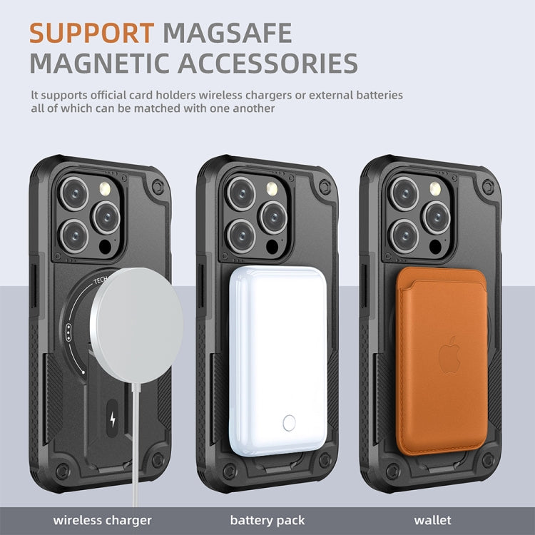 For iPhone 15 Plus MagSafe Holder Armor PC Hybrid TPU Phone Case(Black) - iPhone 15 Plus Cases by PMC Jewellery | Online Shopping South Africa | PMC Jewellery