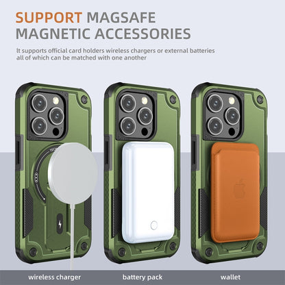 For iPhone 14 MagSafe Holder Armor PC Hybrid TPU Phone Case(Army Green) - iPhone 14 Cases by PMC Jewellery | Online Shopping South Africa | PMC Jewellery