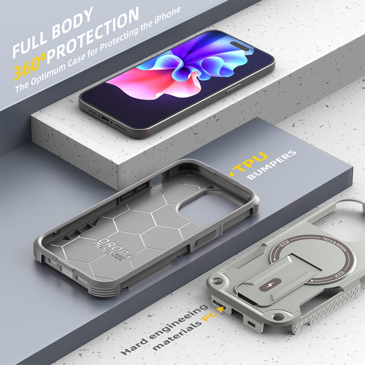 For iPhone 13 Pro MagSafe Holder Armor PC Hybrid TPU Phone Case(Grey) - iPhone 13 Pro Cases by PMC Jewellery | Online Shopping South Africa | PMC Jewellery