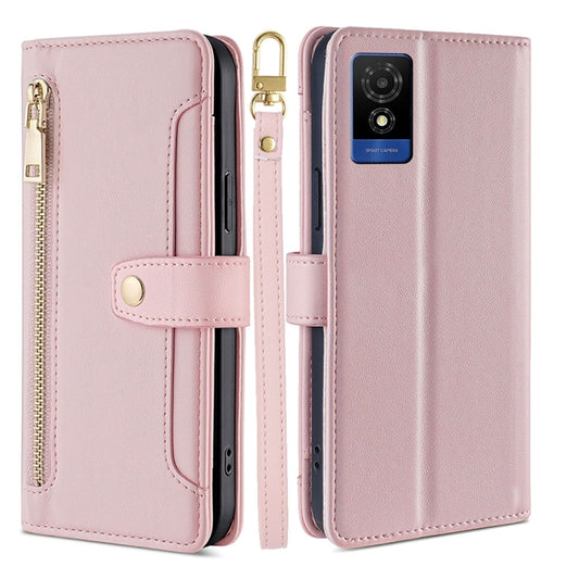 For TCL 501 4G Sheep Texture Cross-body Zipper Wallet Leather Phone Case(Pink) - More Brand by PMC Jewellery | Online Shopping South Africa | PMC Jewellery | Buy Now Pay Later Mobicred