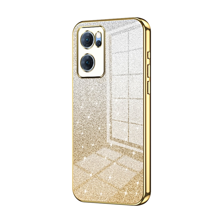 For OPPO Reno7 5G Gradient Glitter Powder Electroplated Phone Case(Gold) - OPPO Cases by PMC TechLife | Online Shopping South Africa | PMC TechLife | Buy Now Pay Later Mobicred