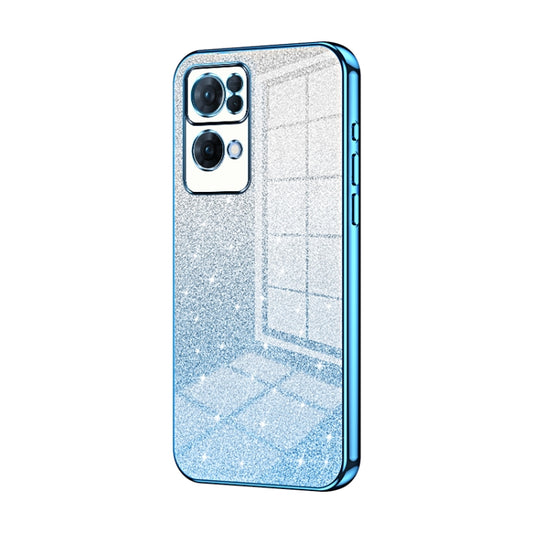 For OPPO Reno7 Pro Gradient Glitter Powder Electroplated Phone Case(Blue) - OPPO Cases by PMC Jewellery | Online Shopping South Africa | PMC Jewellery | Buy Now Pay Later Mobicred