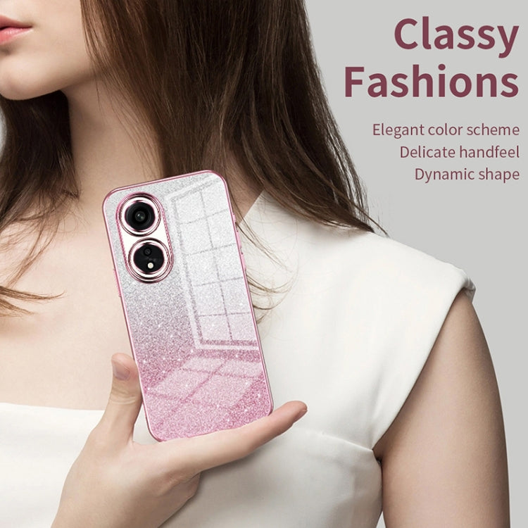 For OPPO Reno8 Pro+ Gradient Glitter Powder Electroplated Phone Case(Transparent) - OPPO Cases by PMC Jewellery | Online Shopping South Africa | PMC Jewellery | Buy Now Pay Later Mobicred