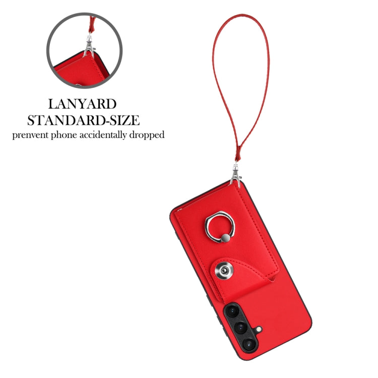 For Samsung Galaxy S24 5G Organ Card Bag Ring Holder PU Phone Case with Lanyard(Red) - Galaxy S24 5G Cases by PMC Jewellery | Online Shopping South Africa | PMC Jewellery