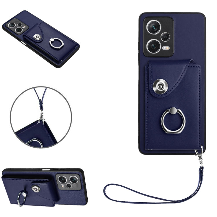 For Xiaomi Redmi Note 12 Pro+ 5G Global Organ Card Bag Ring Holder PU Phone Case with Lanyard(Blue) - Xiaomi Cases by PMC Jewellery | Online Shopping South Africa | PMC Jewellery | Buy Now Pay Later Mobicred