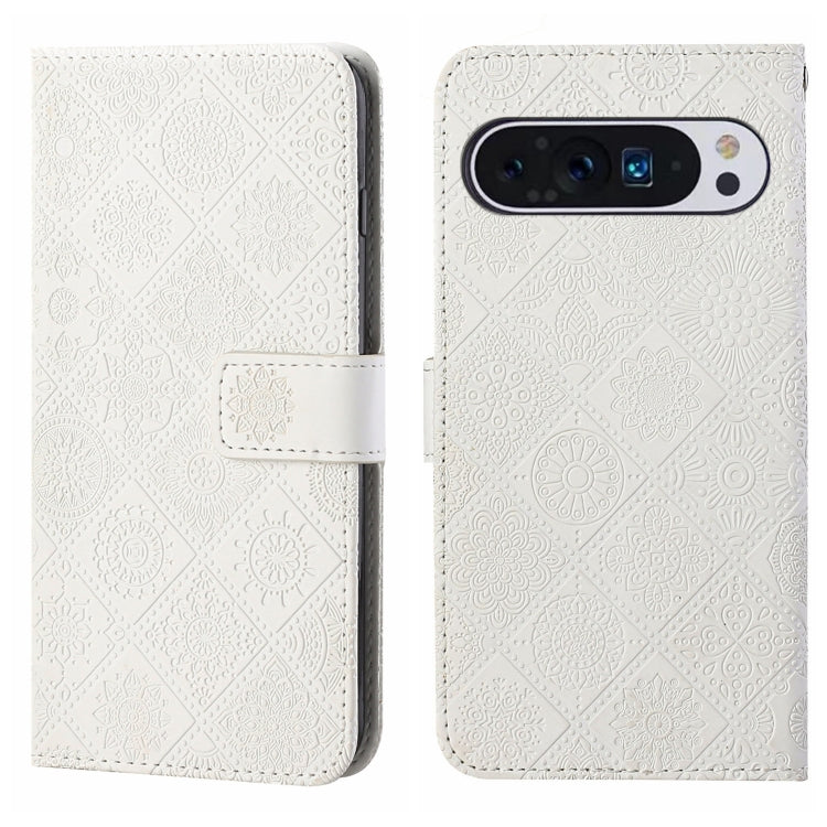 For Google Pixel 9 Pro XL Ethnic Style Embossed Pattern Leather Phone Case(White) - Google Cases by PMC Jewellery | Online Shopping South Africa | PMC Jewellery | Buy Now Pay Later Mobicred