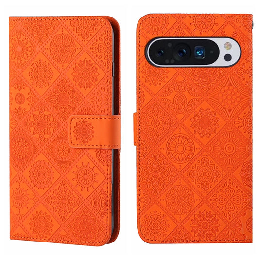 For Google Pixel 9 / 9 Pro Ethnic Style Embossed Pattern Leather Phone Case(Orange) - Google Cases by PMC Jewellery | Online Shopping South Africa | PMC Jewellery | Buy Now Pay Later Mobicred