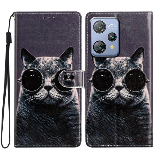 For Blackview A53 Pro Colored Drawing Leather Phone Case(Sunglasses Cat) - More Brand by PMC Jewellery | Online Shopping South Africa | PMC Jewellery | Buy Now Pay Later Mobicred