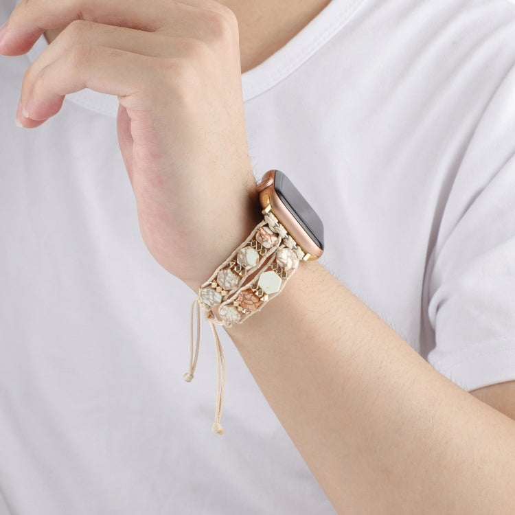 For Apple Watch Ultra 2 49mm Hexagonal Stones Drawstring Chain Watch Band(Beige) - free shipping - PMC TechLife - Order now!