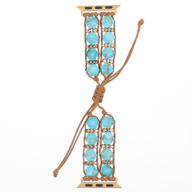 For Apple Watch Series 9 41mm Hexagonal Stones Drawstring Chain Watch Band(Blue) - Watch Bands by PMC Jewellery | Online Shopping South Africa | PMC Jewellery