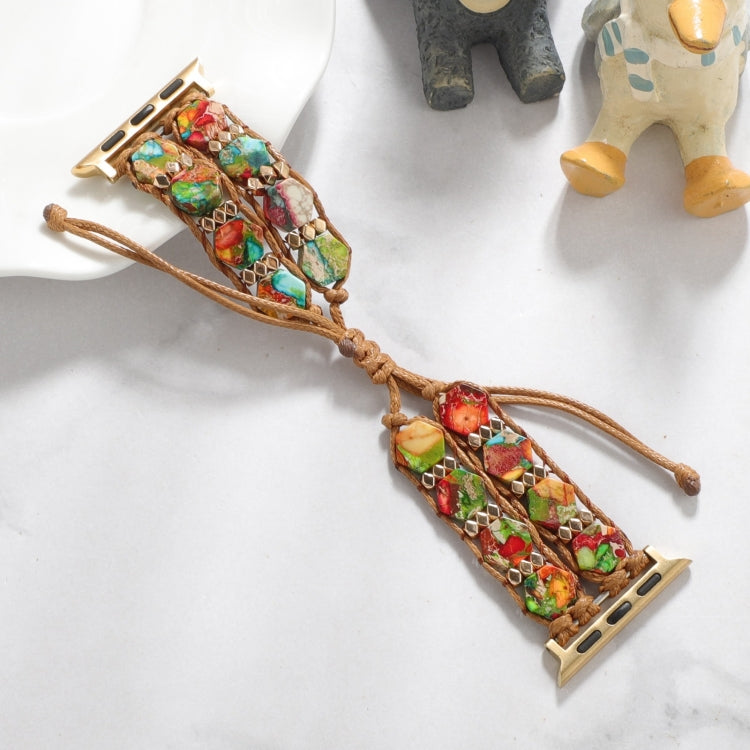 For Apple Watch Series 8 41mm Hexagonal Stones Drawstring Chain Watch Band(Colorful) - Watch Bands by PMC TechLife | Online Shopping South Africa | PMC TechLife