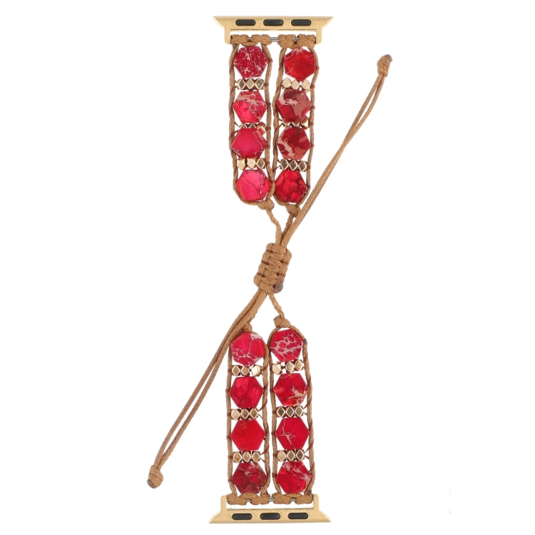 For Apple Watch Series 7 41mm Hexagonal Stones Drawstring Chain Watch Band(Red) - Watch Bands by PMC TechLife | Online Shopping South Africa | PMC TechLife | Buy Now Pay Later Mobicred