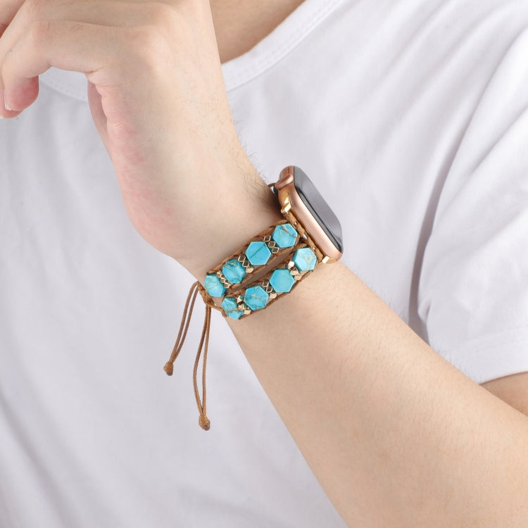 For Apple Watch Series 6 44mm Hexagonal Stones Drawstring Chain Watch Band(Blue) - Watch Bands by PMC TechLife | Online Shopping South Africa | PMC TechLife