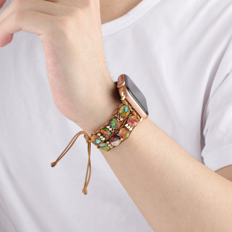 For Apple Watch Series 3 38mm Hexagonal Stones Drawstring Chain Watch Band(Colorful) - Watch Bands by PMC TechLife | Online Shopping South Africa | PMC TechLife